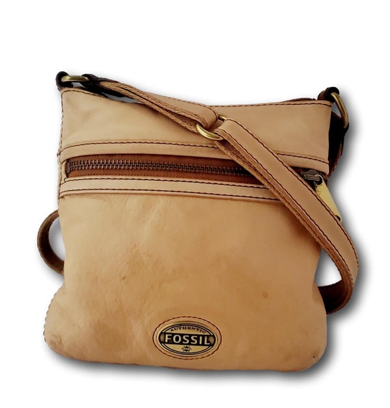 Vintage Fossil Tan Leather Crossbody Style Handbag