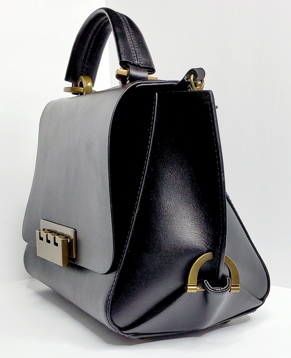 Authentic ZAC by Zac Posen Black Leather Satchel Handbag | Etsy