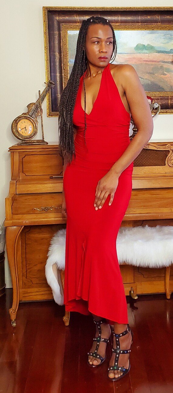 Red Slip-On Maxi Dress Handmade