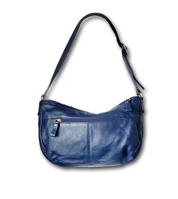 Vintage Stone Mountain Navy Blue Leather Shoulder Bag 