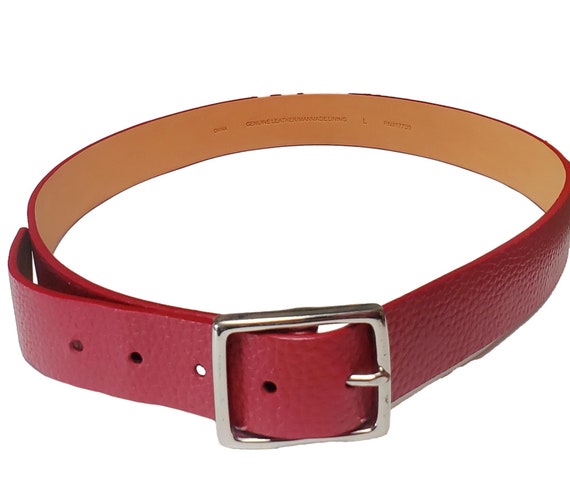 Vintage Red Leather Belt With Silvertone Buckle - image 2