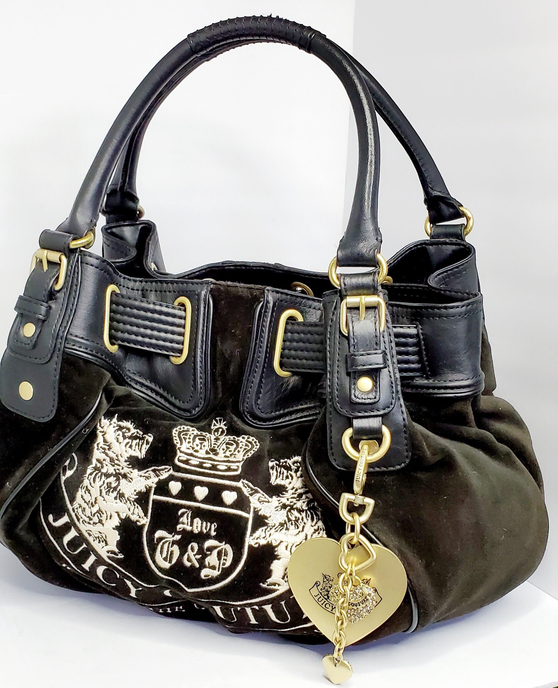 Vintage JUICY COUTURE Velvet and Leather Shoulder Bag With 