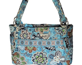 Vintage Vera Bradley Blue Floral Pattern Quilted Shoulder Bag