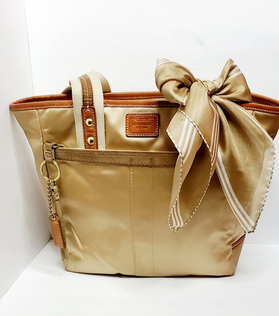 COACH Brand Vintage Satin & Leather Tote Bag