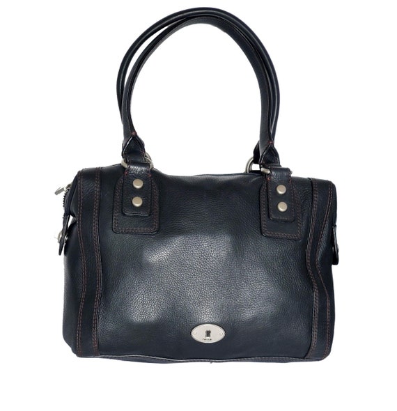 Vintage Fossil Black Leather Speedy Duffle Style … - image 5