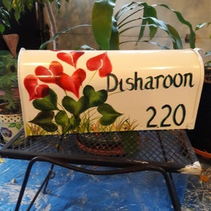 Hand Painted Mailbox - White W/Red Calla Lilly, Name, Address