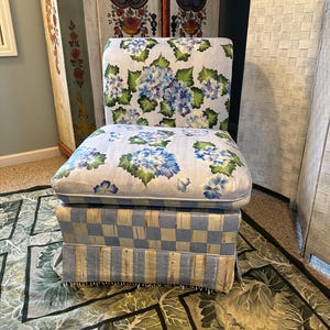 Hand Painted Upholstered Chair - Slipper Chair with Reversible Seat Cushion