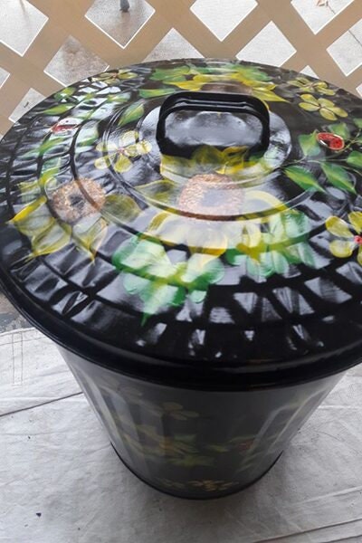 Pure Garbage Hand Painted Trash/garbage Can - 20 Gallon Pure Black Wash, Sunflowers ...