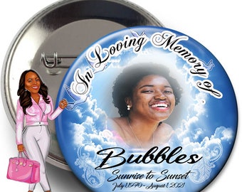 Bubbles Custom Memorial Button Pins or Memorial Magnets Keepsake : 3", funeral buttons, funeral magnets, bereavement buttons