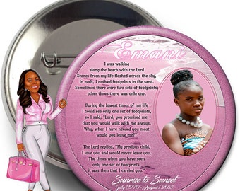 Emani Pink Custom Memorial Button Pins or Memorial Magnets Keepsake :3", funeral buttons, funeral magnets, bereavement button