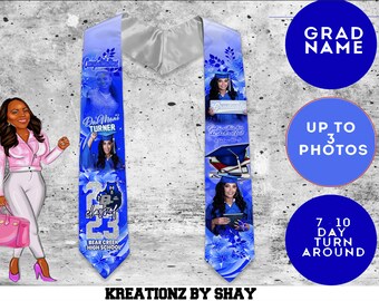 Graduation Stole Blue Flowers