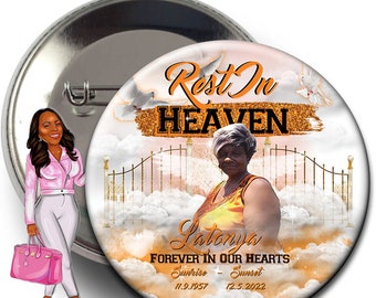 Orange Gate Custom Memorial Button Pins or Memorial : 3", funeral buttons, funeral magnets, bereavement buttons