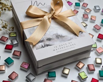 Handmade watercolor Advent Calendar • 12/24 Days • Artist paint set • Unique watercolor gift • Sampler dotcards or half pans • Preorder