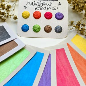 Rainbow Dreams dot card • handmade watercolor • 8 color sample & tester card • rainbow palette