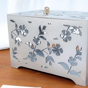 Caja para tarjetas de boda con ranura, caja de madera para tarjetas de boda, tarjetero plateado para boda, caja para sobres, portamonedas de madera