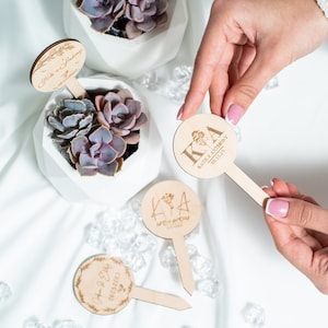 Custom Wedding Succulent Wooden Favors, Personalized Wedding Plant Favor Gift Tags