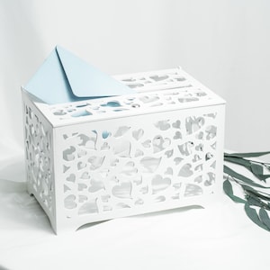 Caixa grande para cartões de casamento branca com corações, elegante caixa de dinheiro para casamento com slot, caixa de dinheiro para casamento
