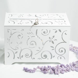 Hochzeitskarte Geldhalter mit Schlüssel, weiße Kartenbox für Hochzeit, große Hochzeitskartenbox aus Holz