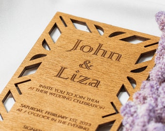 Destination Wooden Wedding Invitations - Personalized Rustic Wedding Card - Cute Save The Dates