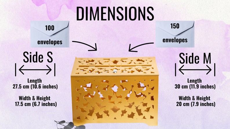 Gold Wedding Card Box With Pattern Of Butterflies, Bridal Shower Wooden Money Box, Wedding Cash Box with slot image 6