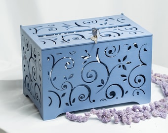 Wooden Wedding Card Box, Money Box For Wedding Reception With Lock And Key, Wedding Money Large Box