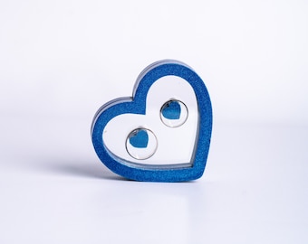 Metallic blue double wooden ring box for wedding ceremony day with unique heart ring holder