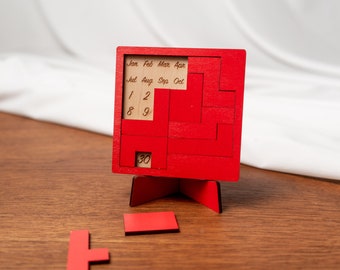 Red Custom Calendar Puzzle for Coffee Tables, Yearly Calendar for him and her