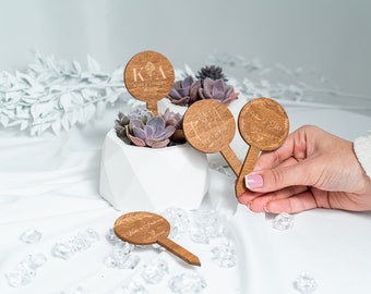 Custom Wedding Favor Tags: Engraved Wood Succulent Plant Markers