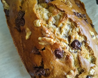 Banana Walnut Bread Large Two-Pound One Single Loaf Fresh Baked to Order from Scratch With Nuts Walnuts AND Milk or Dark Chocolate Chips