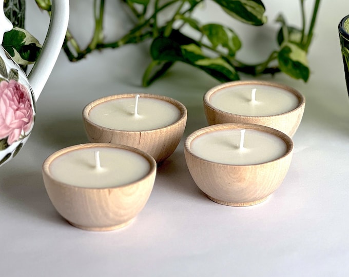 Citronella Soy Candles: Natural Bug Repellent, Wooden Bowls (Set of 4)