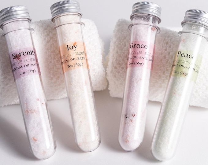 Essential Oil Bath Salt Tube | 2oz Relaxation Soak | Organic Aromatherapy Bath | Handmade Spa Gift | Megan’s Pantry Self Care
