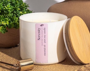 Serenity Essential Oil Candle | 16oz | Lavender Eucalyptus Soy Candle | Aromatherapy Candle Gift | Vegan Non-Toxic Candle | Megan’s Pantry