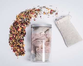 Botanical Bath Tea | 5 Muslin Sachets | Green Tea and Rose Hip Bath Soak | Pomegranate and Hibiscus Floral Bath