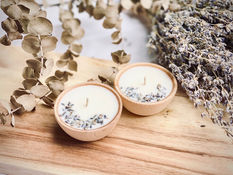 Set of Four Aromatherapy Soy Candles One Ounce All-Natural Soy Wax Tea Candle with Dried Flowers Essential Oil Infused Toxin Free image 6
