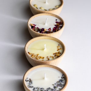 Set of Four Aromatherapy Soy Candles One Ounce All-Natural Soy Wax Tea Candle with Dried Flowers Essential Oil Infused Toxin Free image 9