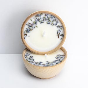 Essential Oil Votive Candles | Set of 2 Wooden Bowl Soy Candles | Choice of Scent | Aromatherapy Gift | Handmade | Megan's Pantry