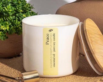 Peace Essential Oil Candle | 16oz | Grapefruit Eucalyptus Rosemary Soy Candle | Aromatherapy Candle Gift | Vegan Non-Toxic | Megan’s Pantry