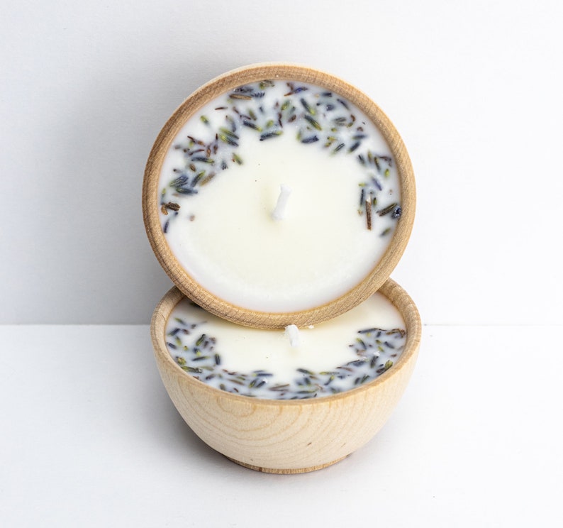 Set of Two Aromatherapy Soy Candles One Ounce All-Natural Soy Wax Unique Tea Candle w/Dried Flowers Essential Oil Infused Toxin Free Serenity