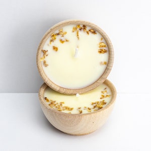 Set of Two Aromatherapy Soy Candles One Ounce All-Natural Soy Wax Unique Tea Candle w/Dried Flowers Essential Oil Infused Toxin Free Joy