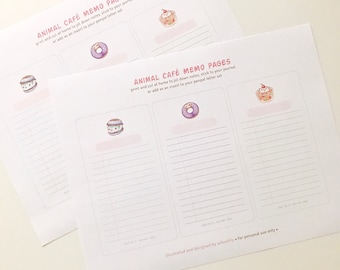 Printable: Animal Café Memo Pages
