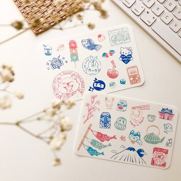 Japanese Stamp Style Clear Sticker Sheet (Writable)