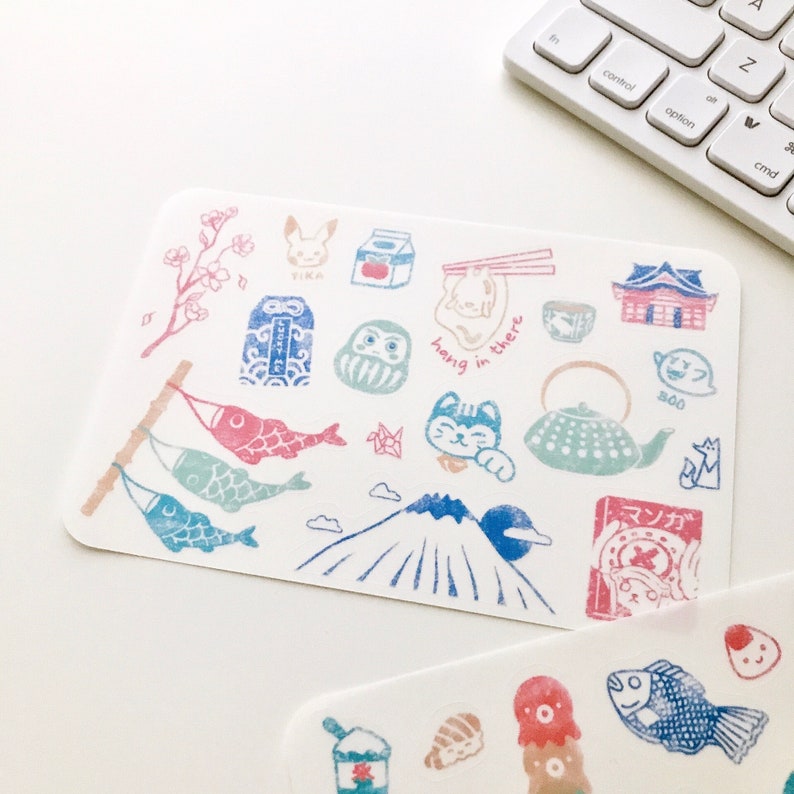 Japanese Note Sticker Japanese Stamp Style Clear Sticker Sheet (writable) - Etsy