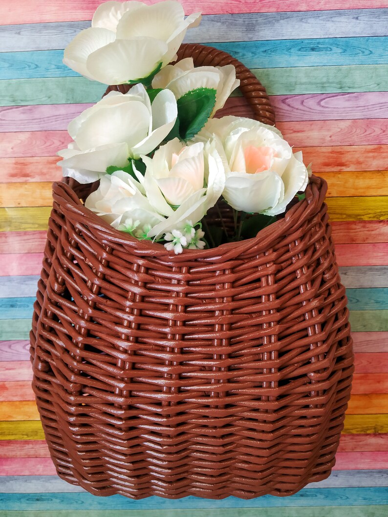 Wicker door Basket Farmhouse flower basket Front door Etsy