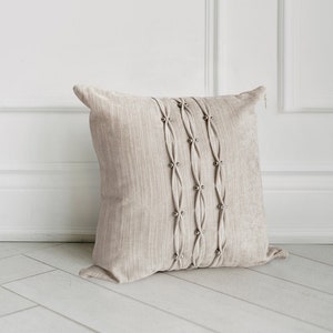 Neutral Textured Luxury Pillow with Silver Details// 20x20 Cushion Cover // Decorative Oatmeal Pillow Cover