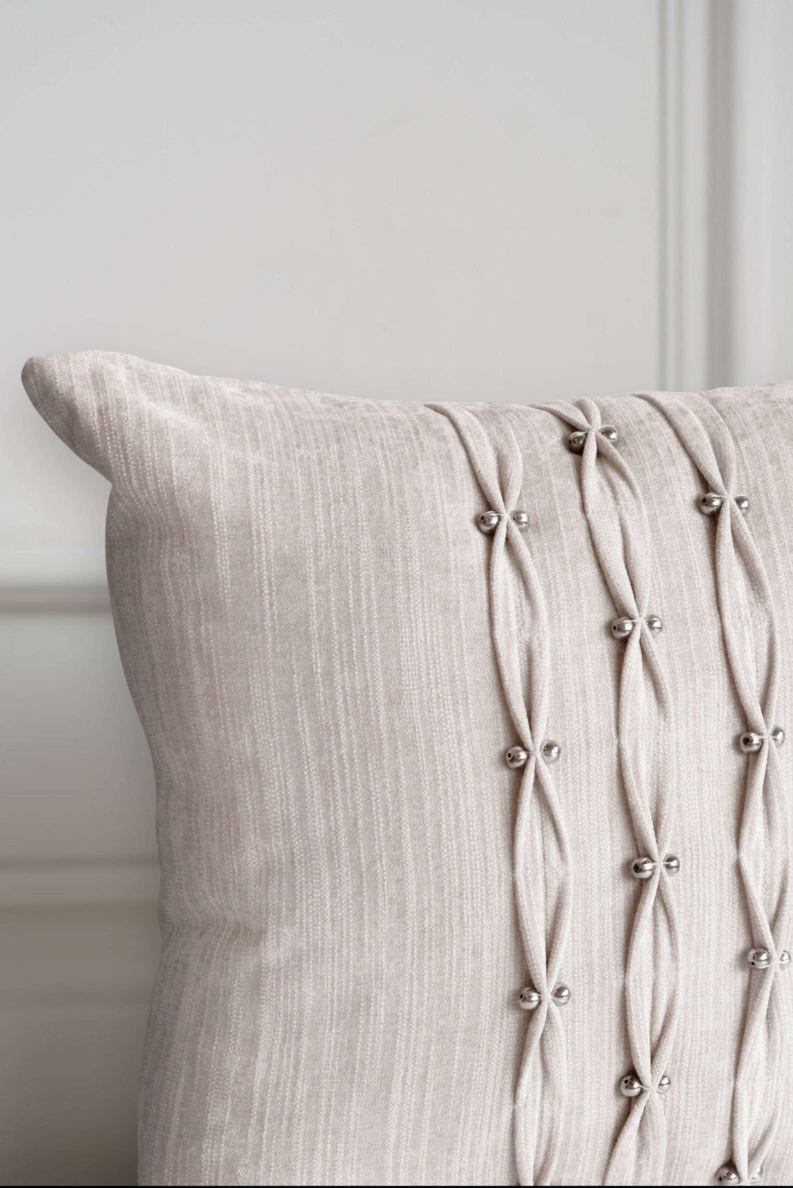 Neutral Textured Luxury Pillow With Silver Details// 20x20 Etsy