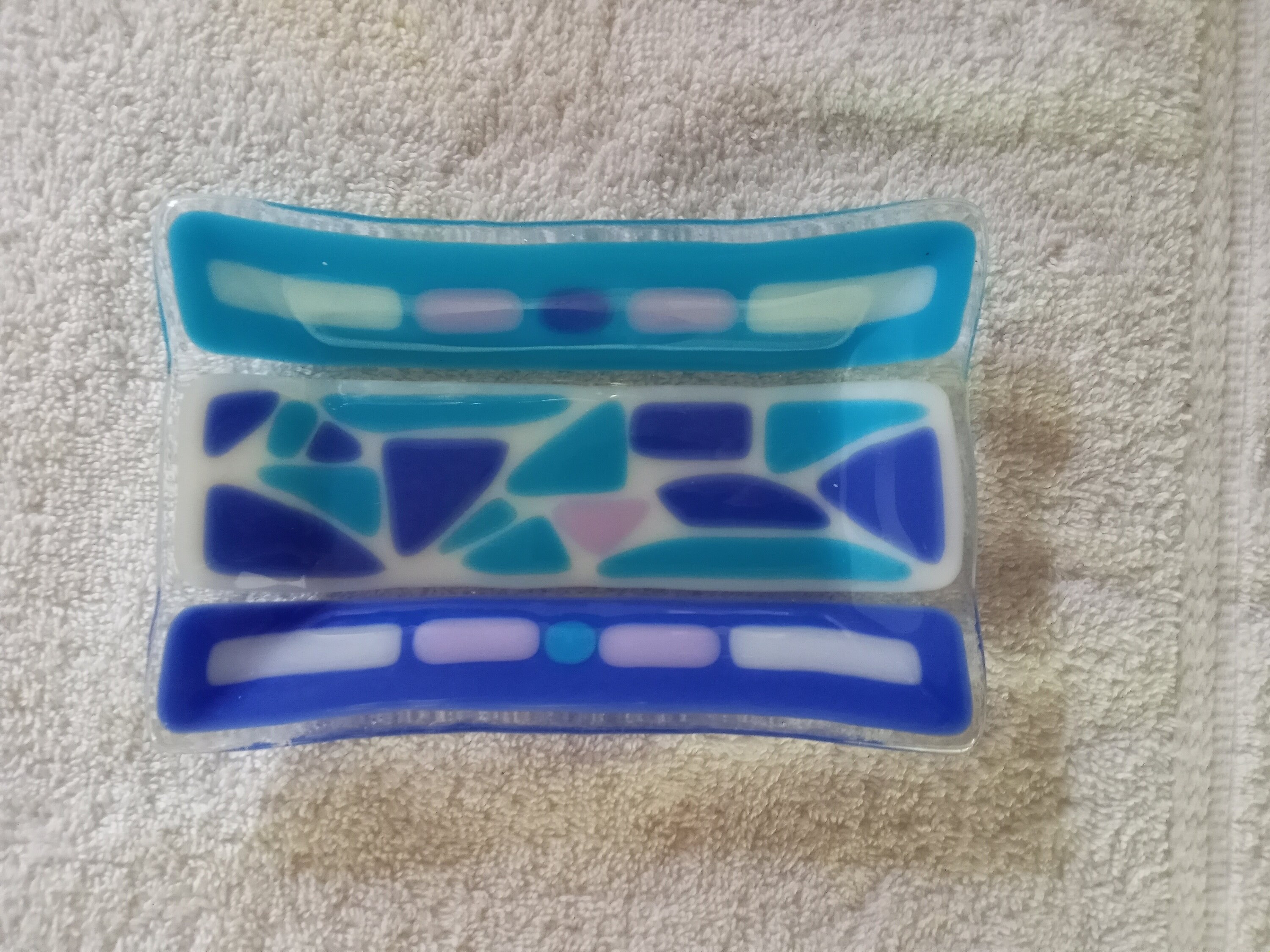 Fused glass soap dish. One of a kind design with blues and Etsy