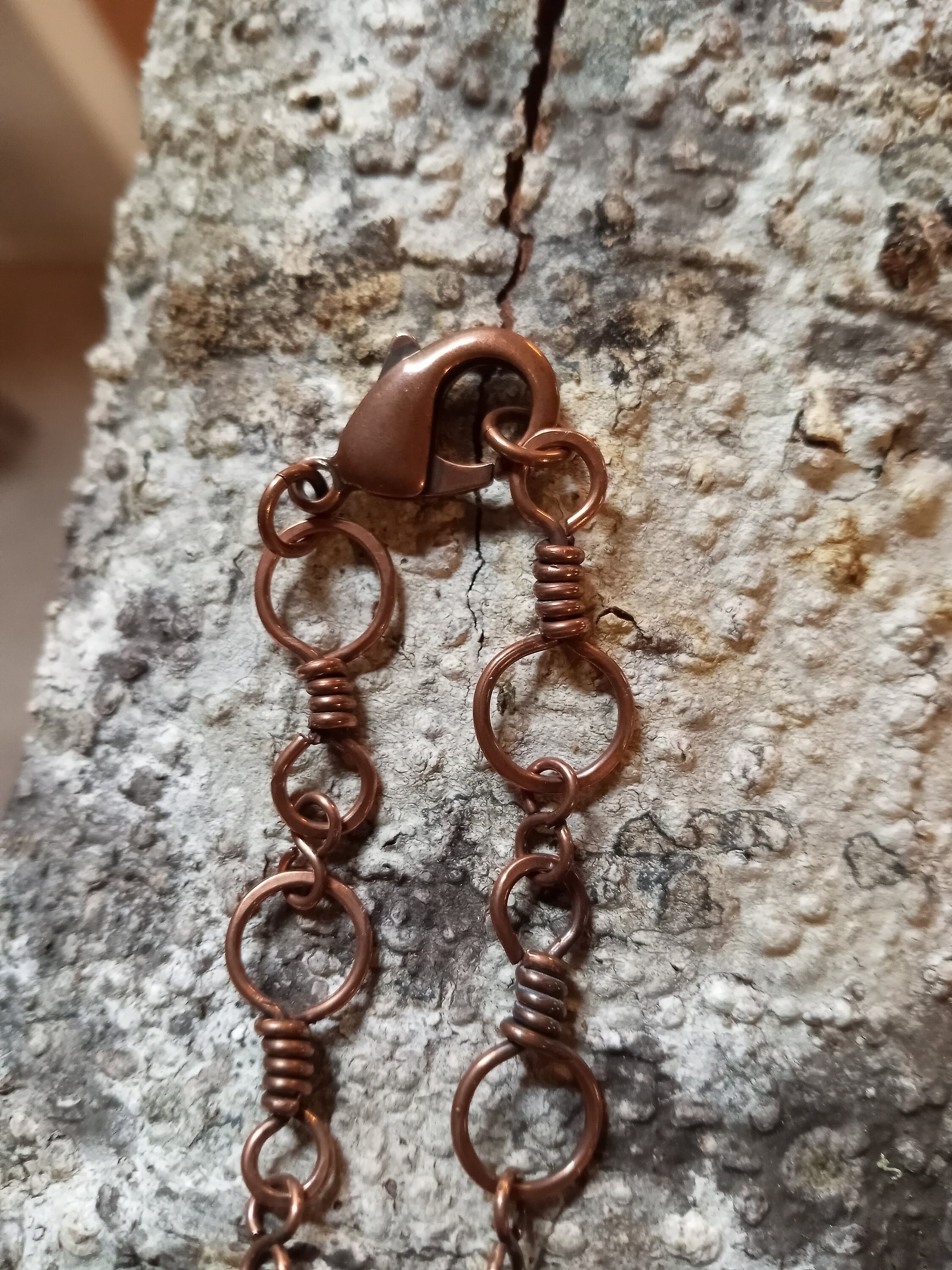Copper barrel wrapped necklace. Etsy
