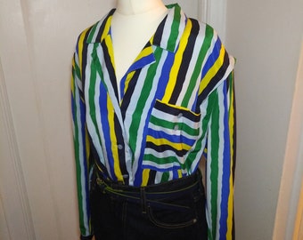 blusa multicolor a rayas de la década de 1980