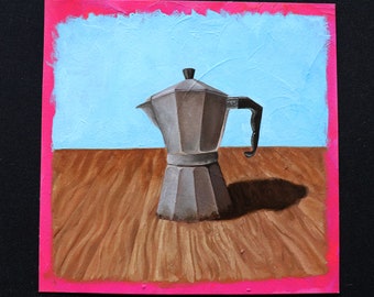 dipinto ad olio di una moka su carta da pittura a olio