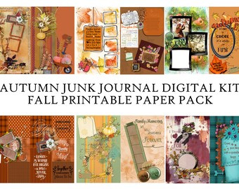 Autumn Junk Journal Digital Kit Printable, Fall Printable Paper Pack